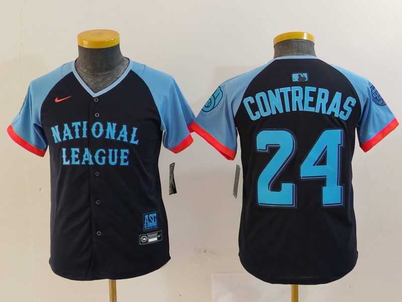 Youth Milwaukee Brewers #24 William Contreras Number Navy 2024 All Star Limited Stitched Jersey